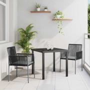 vidaXL Trädgårdsmöbelset 3 pcs Svart PE Rattan
