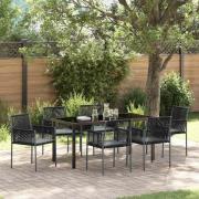 vidaXL Trädgårdsmöbelset 7 pcs Svart Poly rattan