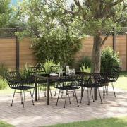 vidaXL Trädgårdsmöbelset 7 pcs Svart Pulverlackerat stål