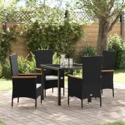 vidaXL Trädgårdsmöbelset med kudde 5 pcs Svart Poly rattan