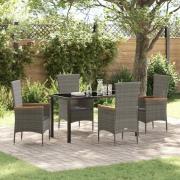 vidaXL Trädgårdsmöbelset med kudde 5 pcs Grå Poly rattan