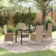 vidaXL Trädgårdsmöbelset med kudde 5 pcs Beige konstrotting