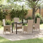vidaXL Trädgårdsmöbelset med kudde 5 pcs Beige konstrotting
