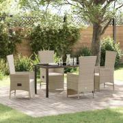 vidaXL Trädgårdsmöbelset med kudde 5 pcs Beige konstrotting
