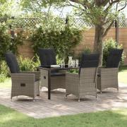 vidaXL Trädgårdsmöbelset med kudde 5 pcs Grå Poly rattan