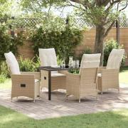 vidaXL Trädgårdsmöbelset med kudde 5 pcs Beige Poly rattan