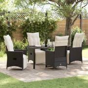 vidaXL Trädgårdsmöbelset med kudde 5 pcs Svart Poly rattan