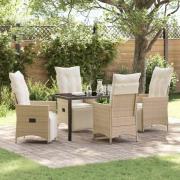 vidaXL Trädgårdsmöbelset med kudde 5 pcs Beige Poly rattan