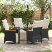 vidaXL Trädgårdsmöbelset med kudde 5 pcs Svart Poly rattan