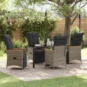vidaXL Trädgårdsmöbelset med kudde 5 pcs Grå Poly rattan