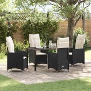 vidaXL Trädgårdsmöbelset med kudde 5 pcs Svart Poly rattan