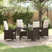 vidaXL Trädgårdsmöbelset med kudde 5 pcs Brun Poly rattan
