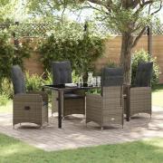 vidaXL Trädgårdsmöbelset med kudde 5 pcs Grå Poly rattan