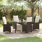 vidaXL Trädgårdsmöbelset med kudde 5 pcs Brun Poly rattan