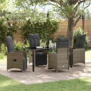 vidaXL Trädgårdsmöbelset med kudde 5 pcs Grå Poly rattan