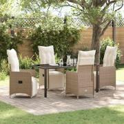 vidaXL Trädgårdsmöbelset med kudde 5 pcs Beige Poly rattan