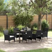vidaXL Trädgårdsmöbelset med kudde 7 pcs Svart Poly rattan