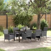 vidaXL Trädgårdsmöbelset med kudde 7 pcs Grå Poly rattan
