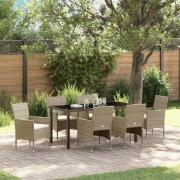 vidaXL Trädgårdsmöbelset med kudde 7 pcs Beige Poly rattan