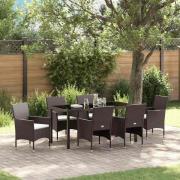 vidaXL Trädgårdsmöbelset med kudde 7 pcs Brun Poly rattan