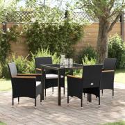 vidaXL Trädgårdsmöbelset med kudde 5 pcs Svart konstrotting