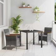 vidaXL Trädgårdsmöbelset med kudde 3 pcs Grå Poly rattan