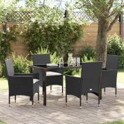 vidaXL Trädgårdsmöbelset med kudde 5 pcs Svart Poly rattan