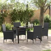 vidaXL Trädgårdsmöbelset med kudde 5 pcs Svart Poly rattan