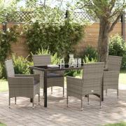 vidaXL Trädgårdsmöbelset med kudde 5 pcs Grå Poly rattan