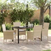 vidaXL Trädgårdsmöbelset med kudde 5 pcs Beige Poly rattan