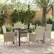 vidaXL Trädgårdsmöbelset med kudde 5 pcs Ljusgrå Poly rattan