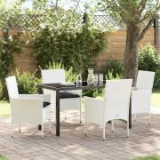 vidaXL Trädgårdsmöbelset med kudde 5 pcs Vit Poly rattan