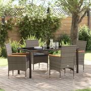 vidaXL Trädgårdsmöbelset med kudde 5 pcs Grå Poly rattan