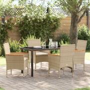 vidaXL Trädgårdsmöbelset med kudde 5 pcs Beige Poly rattan
