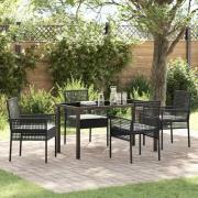 vidaXL Trädgårdsmöbelset med kudde 5 pcs Svart Poly rattan