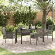 vidaXL Trädgårdsmöbelset med kudde 5 pcs Grå Poly rattan