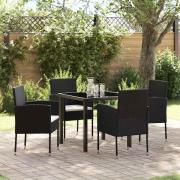 vidaXL Trädgårdsmöbelset med kudde 5 pcs Svart Poly rattan