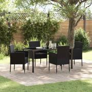 vidaXL Trädgårdsmöbelset med kudde 5 pcs Svart Poly rattan