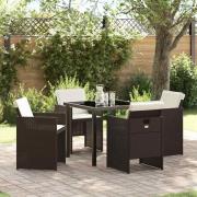 vidaXL Trädgårdsmöbelset med kudde Hopfällbar 5 pcs Brun Poly rattan