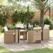vidaXL Trädgårdsmöbelset med kudde Hopfällbar 5 pcs Beige Poly rattan