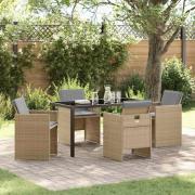 vidaXL Trädgårdsmöbelset med kudde Hopfällbar 5 pcs Beige Poly rattan