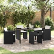 vidaXL Trädgårdsmöbelset med kudde Hopfällbar 5 pcs Svart Poly rattan