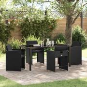 vidaXL Trädgårdsmöbelset med kudde Hopfällbar 5 pcs Svart Poly rattan