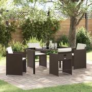 vidaXL Trädgårdsmöbelset med kudde Hopfällbar 5 pcs Brun Poly rattan