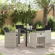 vidaXL Trädgårdsmöbelset med kudde 5 pcs Ljusgrå Poly rattan