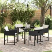 vidaXL Trädgårdsmöbelset med kudde 5 pcs Svart Poly rattan