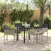 vidaXL Trädgårdsmöbelset med kudde 5 pcs Ljusgrå Poly rattan