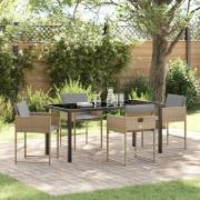 vidaXL Trädgårdsmöbelset med kudde 5 pcs Beige Poly rattan
