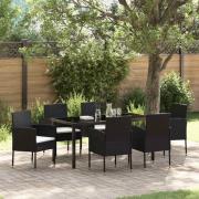 vidaXL Trädgårdsmöbelset med kudde 7 pcs Svart Poly rattan