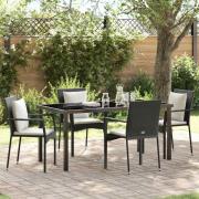 vidaXL Trädgårdsmöbelset med kudde 5 pcs Svart Poly rattan